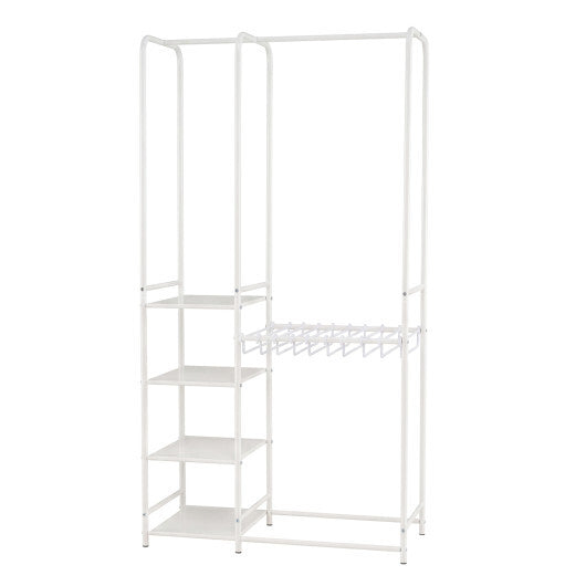 Portable Closet with Pants Hangers and 2 Hanging Rods and 4 Storage Shelves-Black