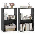 Set of 2 3-Tier Bookshelf with Open Storage Compartment and Freestanding Display Shelf-Black