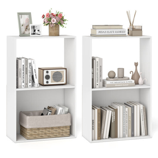 Set of 2 3-Tier Bookshelf with Open Storage Compartment and Freestanding Display Shelf-Black