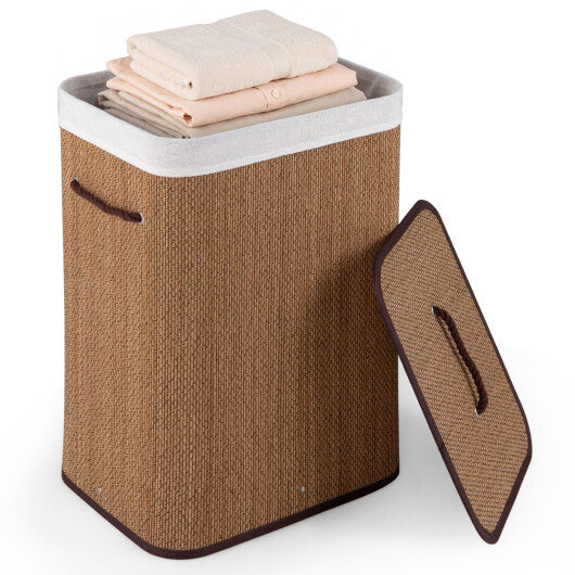 19 Gal Capacity Bamboo Clothes Hamper with Removable Liner and Portable Handles-Brown