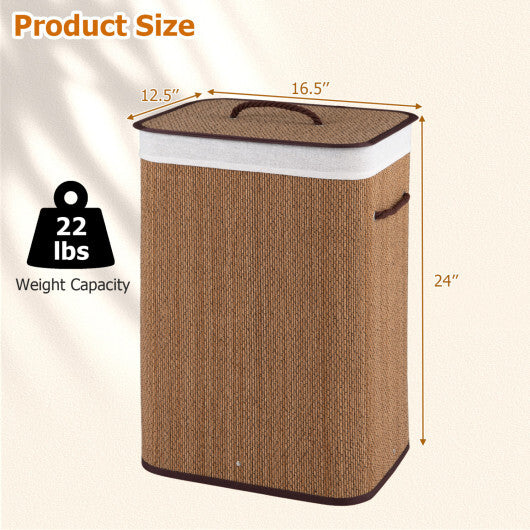 19 Gal Capacity Bamboo Clothes Hamper with Removable Liner and Portable Handles-Brown