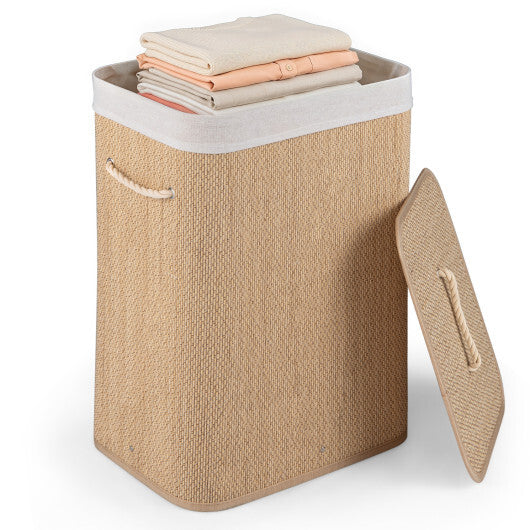 19 Gal Capacity Bamboo Clothes Hamper with Removable Liner and Portable Handles-Brown