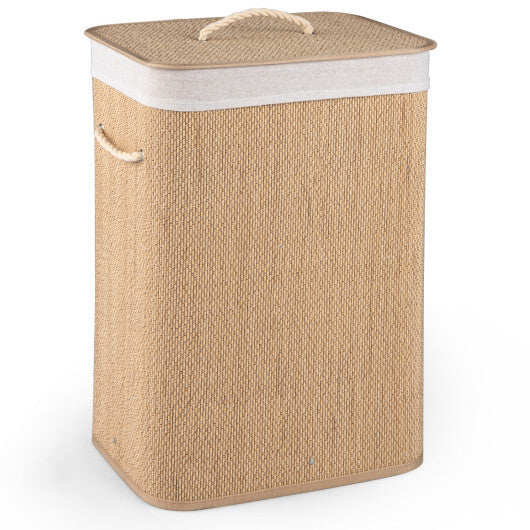 19 Gal Capacity Bamboo Clothes Hamper with Removable Liner and Portable Handles-Brown