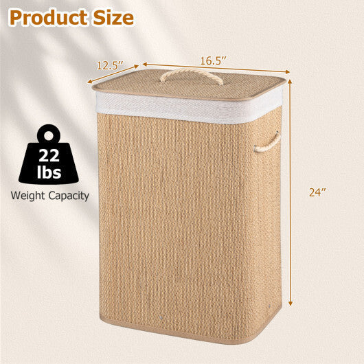 19 Gal Capacity Bamboo Clothes Hamper with Removable Liner and Portable Handles-Brown