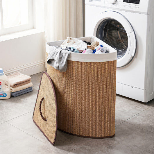 15 Gal Capacity Bamboo Laundry Hamper with Removable Liner-Brown