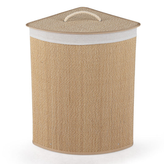 15 Gal Capacity Bamboo Laundry Hamper with Removable Liner-Brown