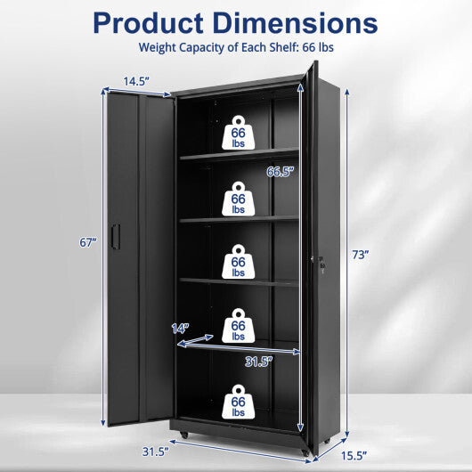 Rolling Metal Storage Cabinet 73 Inches Lockable File Cabinet with 4 Smooth Wheels-Black