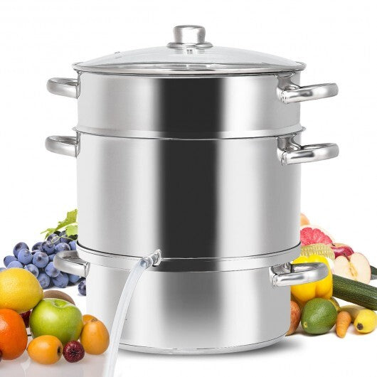 11-Quart Stainless Steel Pan Fruit Juicer Steamer - Color: Silver