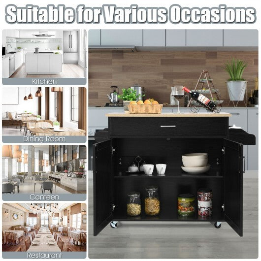 Rolling Kitchen Island Cart with Towel and Spice Rack-Gray