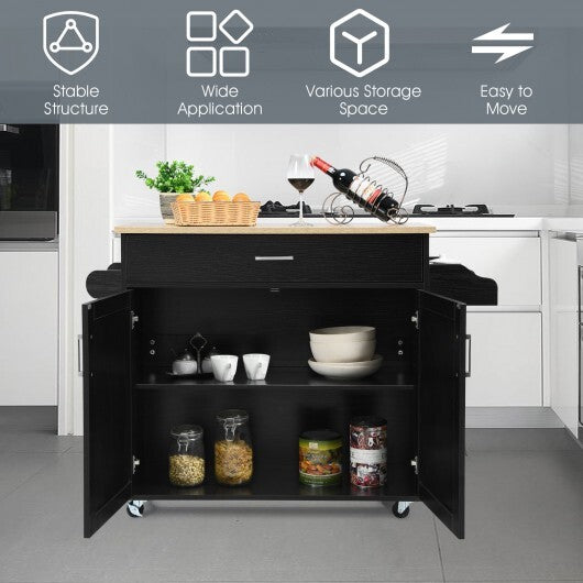 Rolling Kitchen Island Cart with Towel and Spice Rack-Gray
