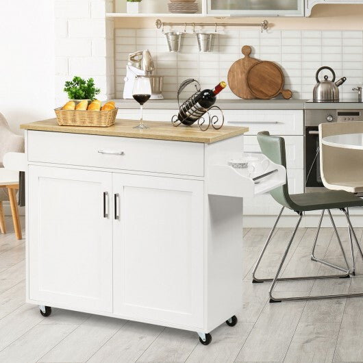 Rolling Kitchen Island Cart with Towel and Spice Rack-Gray