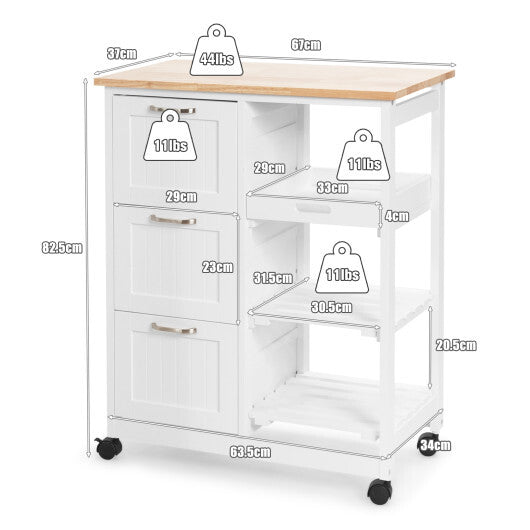 Rolling Kitchen Island Utility Storage Cart with 3 Large Drawers-Black
