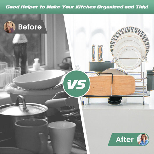 2-Tier Detachable Dish Rack with Drainboard and 360? Swivel Spout