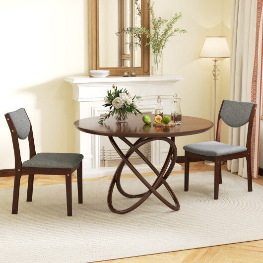Set of 2 Wood Kitchen Chairs with Faux Leather Upholstered Seat-Coffee