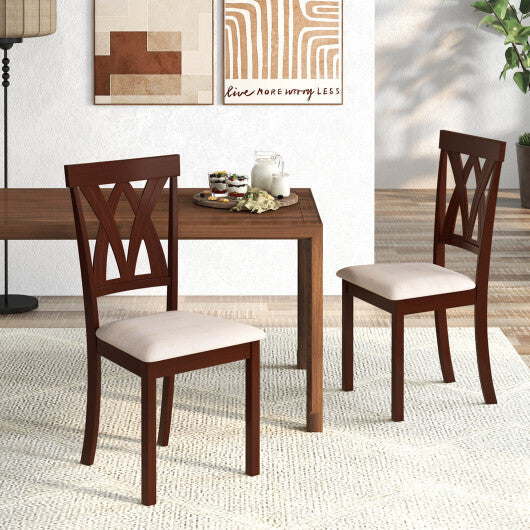 Set of 2 Wood Kitchen Chairs with Faux Leather Upholstered Seat-Coffee