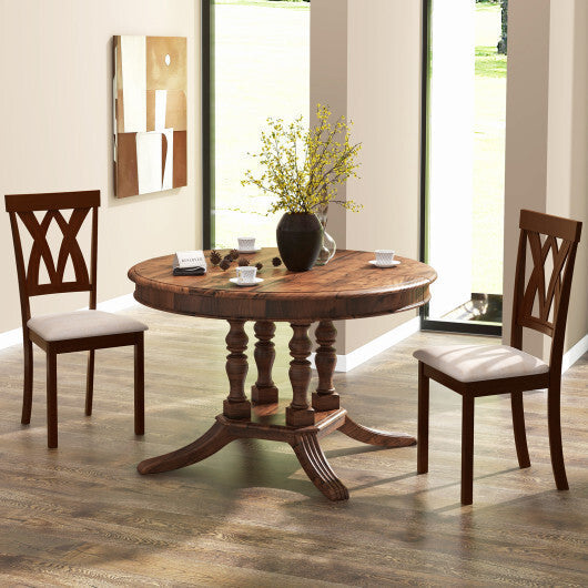 Set of 2 Wood Kitchen Chairs with Faux Leather Upholstered Seat-Coffee