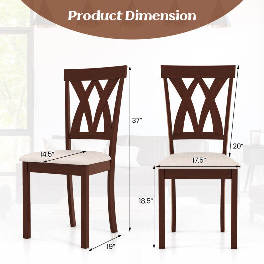 Set of 2 Wood Kitchen Chairs with Faux Leather Upholstered Seat-Coffee