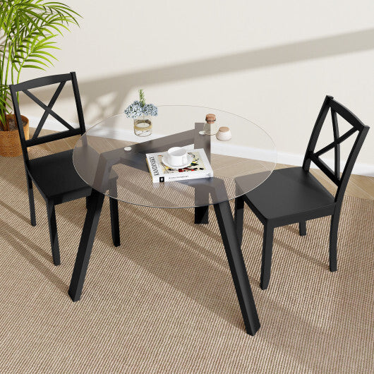 36 Inches Round Glass Dining Table for 4 with Rubber Wood Frame-Natural
