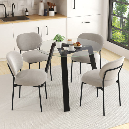 36 Inches Round Glass Dining Table for 4 with Rubber Wood Frame-Natural