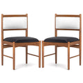 Wooden Dining Chair Set of 2 with Rubber Wood Frame and Faux Sherpa Backrest-Walnut