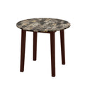35 Inch Round Dining Table with Rubber Wood Legs and Marble-textured Veneer Tabletop-Brown