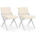 Wooden Dining Chairs of 2 with Rubber Wood Frame and Padded Cushions-White