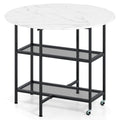 Folding Round Dining Table with Lockable Wheels-White