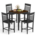 5-Piece Counter-Height Dining Table Set with Rubber Wood Frame and Footrest
