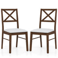 Upholstered Side Dining Chairs Set of 2 with Rubber Wood Frame-Brown