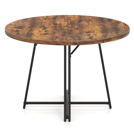 47 Inch Dining Table for 4-6 People Round Kitchen Table with Cross Base-Rustic Brown