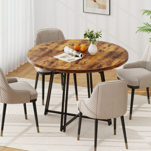 47 Inch Dining Table for 4-6 People Round Kitchen Table with Cross Base-Rustic Brown
