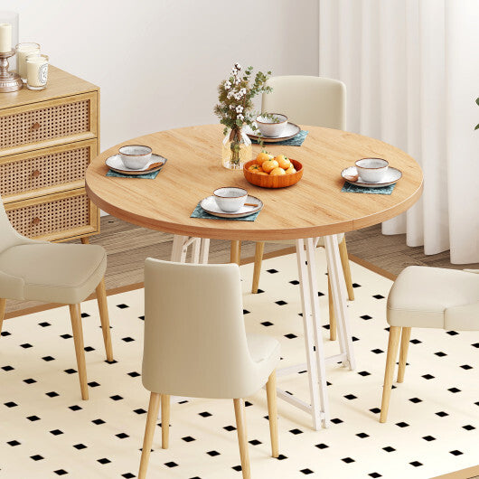 47 Inch Dining Table for 4-6 People Round Kitchen Table with Cross Base-Rustic Brown
