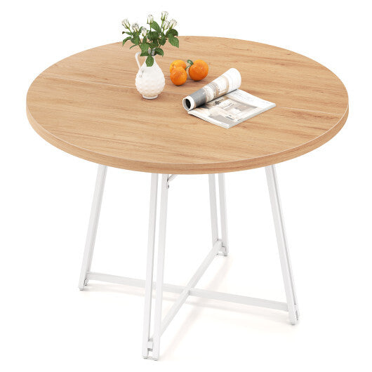 47 Inch Dining Table for 4-6 People Round Kitchen Table with Cross Base-Rustic Brown