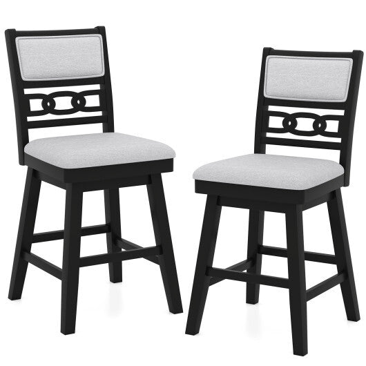 25 Inch Bar Stools Set of 2 with Upholstered Backrest and 360? Rotation Seat-Black