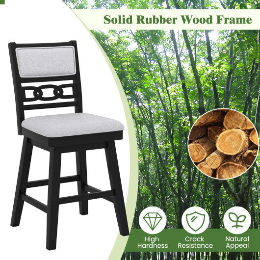 25 Inch Bar Stools Set of 2 with Upholstered Backrest and 360? Rotation Seat-Black