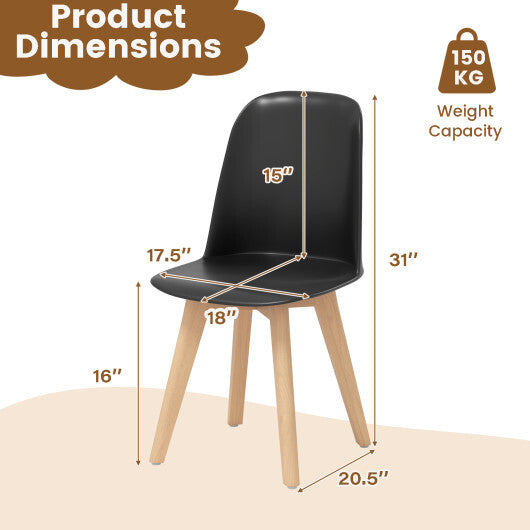 Modern Dining Chair Set of 2 with Solid Beech Wood Legs and Tilt Backrest-White