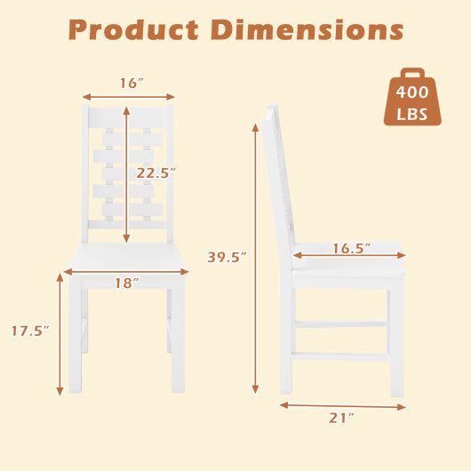 Wooden Dining Chair Set of 2 Solid Rubber Wood Kitchen Chairs-White