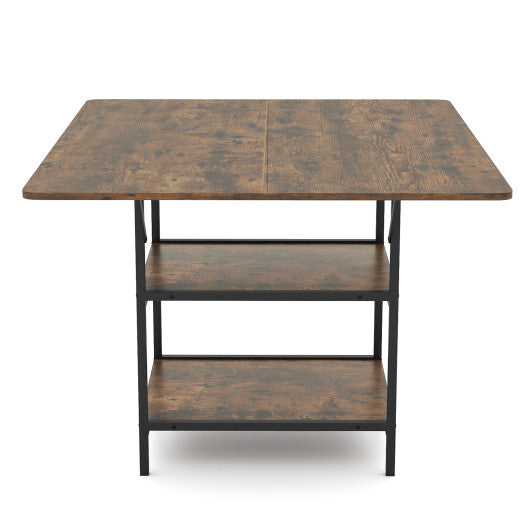47 Inch Rectangular Dining Table with 2 Open Storage Shelves and Sturdy Metal Legs for 4-6-Rustic Brown