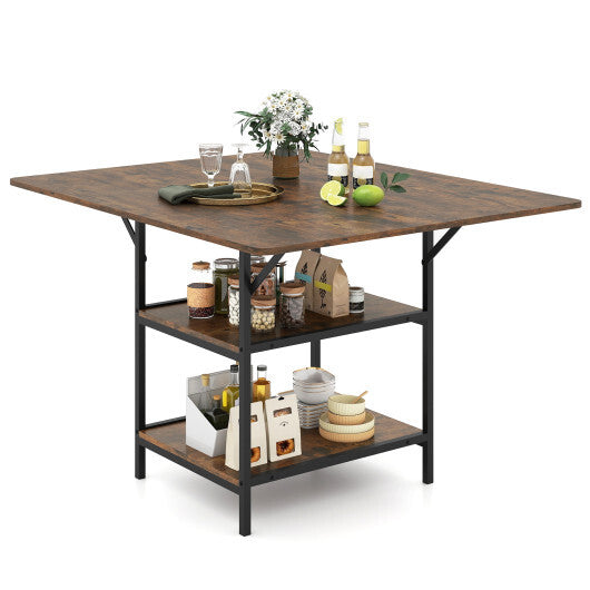 47 Inch Rectangular Dining Table with 2 Open Storage Shelves and Sturdy Metal Legs for 4-6-Rustic Brown