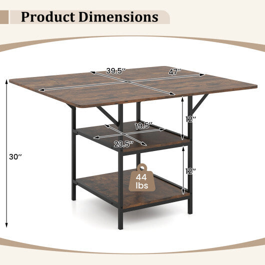 47 Inch Rectangular Dining Table with 2 Open Storage Shelves and Sturdy Metal Legs for 4-6-Rustic Brown