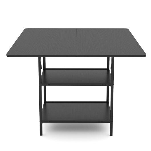 47 Inch Rectangular Dining Table with 2 Open Storage Shelves and Sturdy Metal Legs for 4-6-Rustic Brown