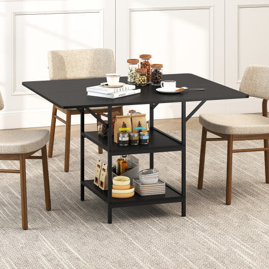 47 Inch Rectangular Dining Table with 2 Open Storage Shelves and Sturdy Metal Legs for 4-6-Rustic Brown