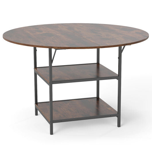 47 Inch Round Dining Table for 4-6 People Large Kitchen Table with 2-Tier Storage Shelves-Black