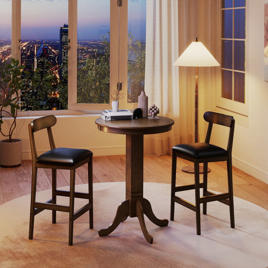 Set of 2 Bar Stools Upholstered with Rubber Wood Legs and Footrests-Oak