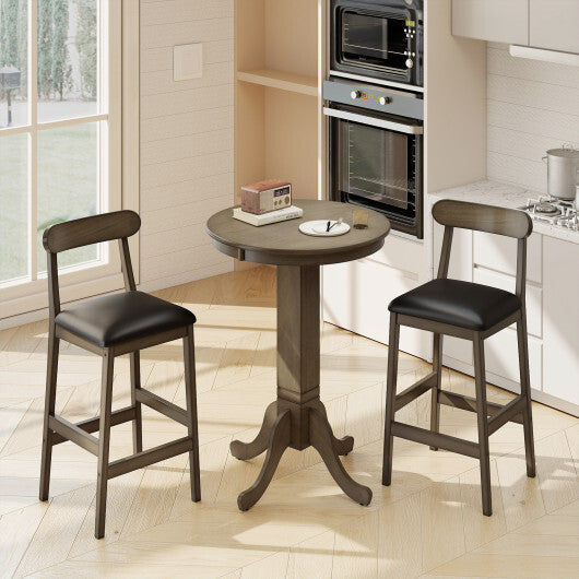 Set of 2 Bar Stools Upholstered with Rubber Wood Legs and Footrests-Oak