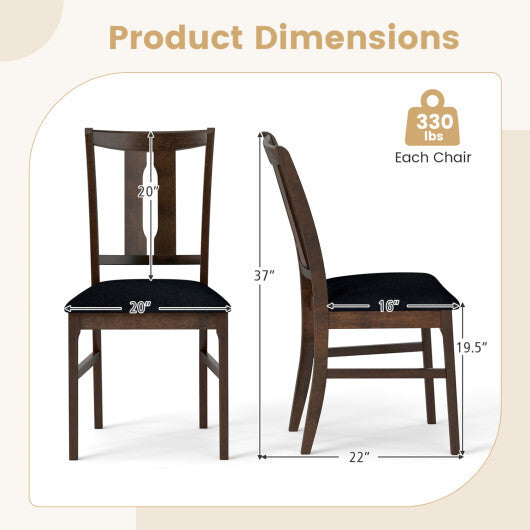 Set of 2 Wooden Upholstered Dining Chairs with High Curved Back-Walnut
