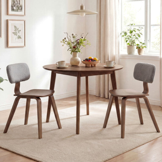 Set of 2 Rubber Wood Dining Room Chairs with Teddy Velvet Padded Backrest-Walnut