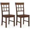 Rubber Wood Dining Chairs Set of 2 with High Backrests-Brown