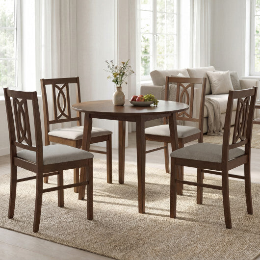 Dining Chairs Set of 2 Rubber Wood Dining Room Chairs with Hollowed Backrest-Walnut