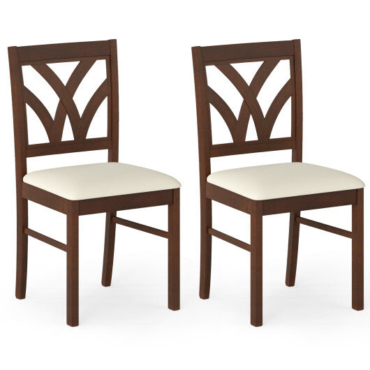Set of 2 Wooden Dining Chairs Upholstered with Hollowed Backrest and Soft Padded Seat-Oak